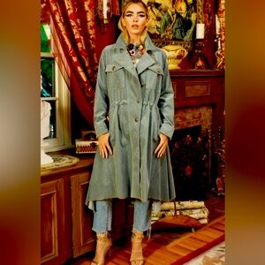 Aratta Stylish Blue Corduroy Coat with Rhinestone Pins